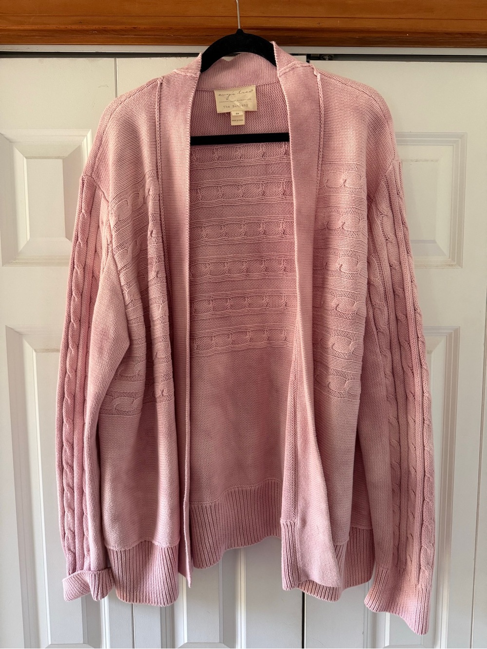 evy's tree Dusty Rose Cable-Knit Open Cardigan